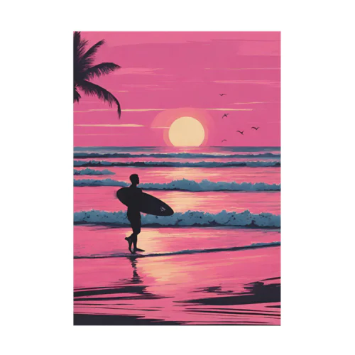 Tropical Beach Surfer Stickable Poster