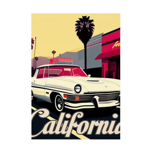 カリフォルニアの白い車 吸着ポスター