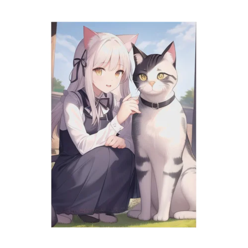 猫と猫耳少女 Stickable Poster