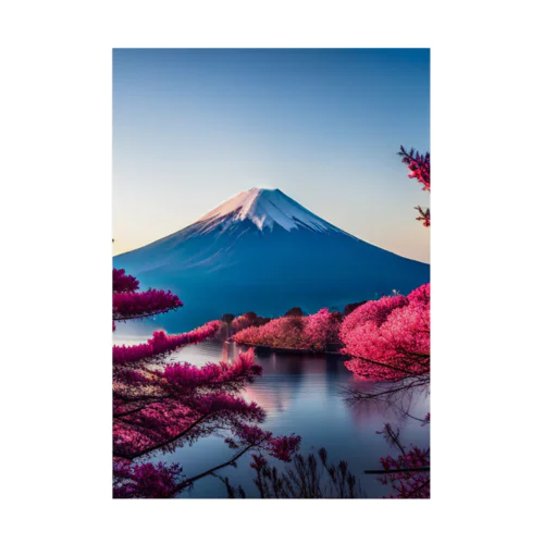 富士山と紅葉、そして湖のグッズ Stickable Poster