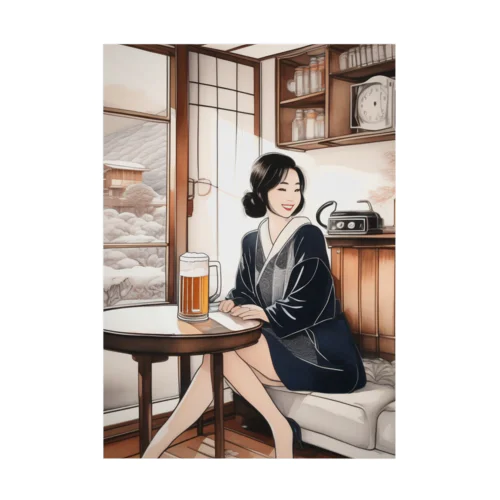 日本人女性冬ビール Stickable Poster