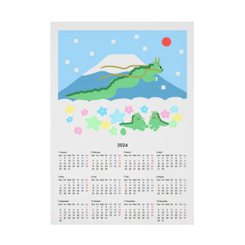 富士山と龍　2024年カレンダー 吸着ポスター
