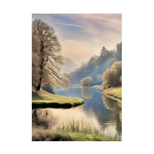 静かな川辺の風景 吸着ポスター