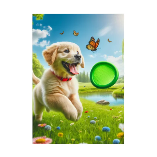 蝶々と遊ぶ子犬 Stickable Poster