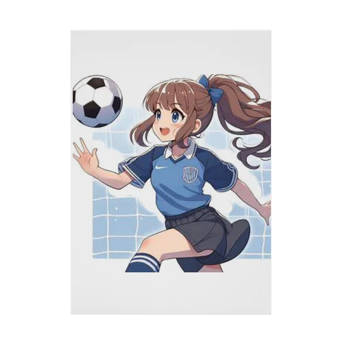 楽しくフットサルしているポニーテールの女の子 吸着ポスター