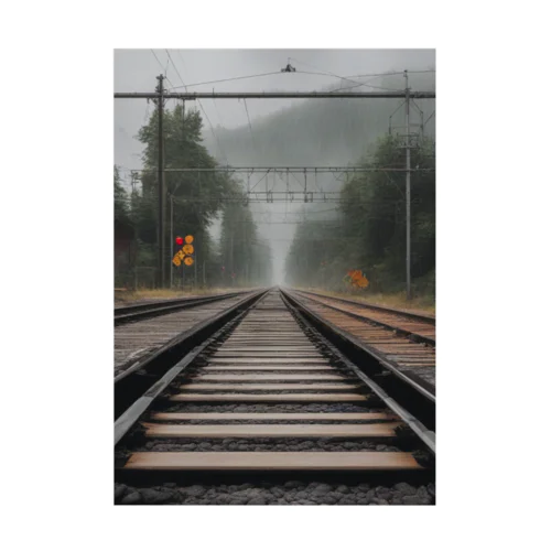 風景　森　山　踏切　看板　信号機　電車　鉄道 吸着ポスター