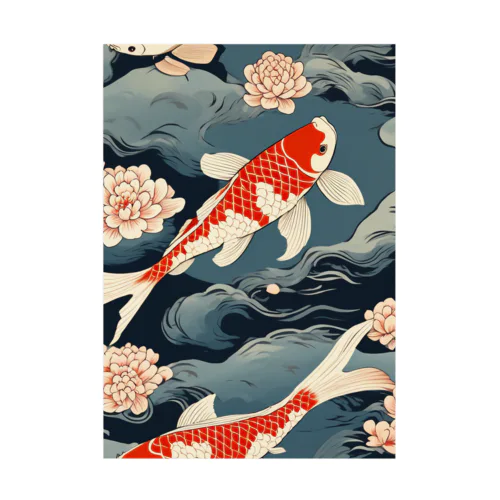日本の風景、日本庭園の錦鯉 吸着ポスター