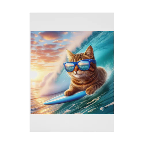 波が高くても自由自在にサーフィンを楽しむ猫 吸着ポスター