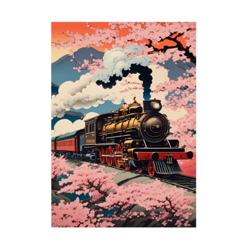 日本の風景:SL 蒸気機関車、 Japanese senery: steam locomotive Stickable Poster