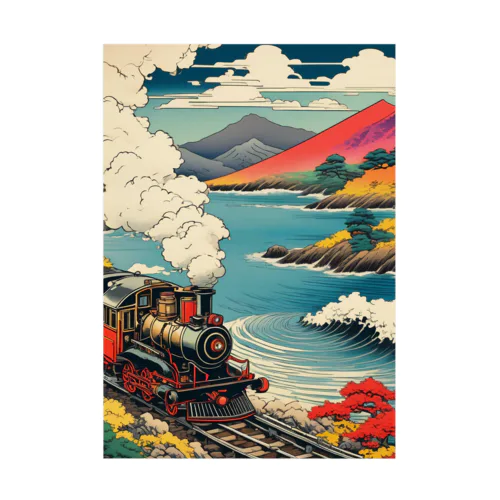 日本の風景:SL 蒸気機関車、Japanese senery:SL Steam locomotive Stickable Poster