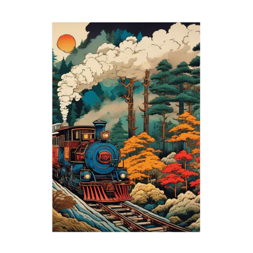 日本の風景:SL 蒸気機関車、Japanese senery:SL Steam locomotive Stickable Poster