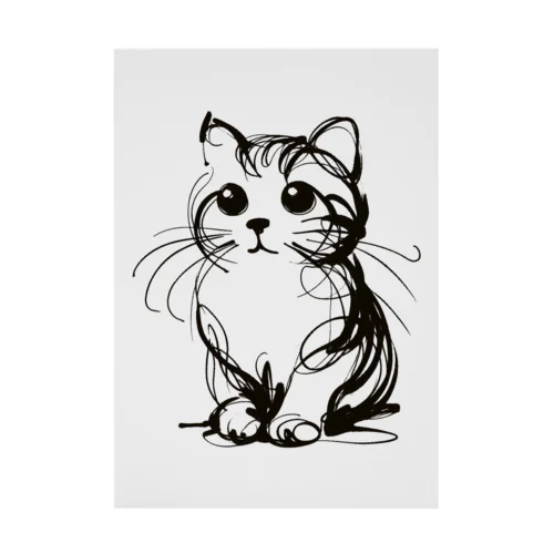 一筆書きで描かれたかわいい猫のイラスト 吸着ポスター