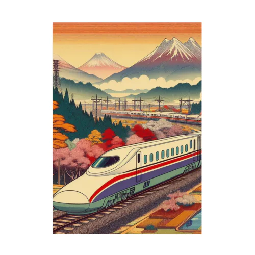 日本の風景:田園地帯を駆け抜ける新幹線、Japanese scenery: Shinkansen running through the countryside Stickable Poster