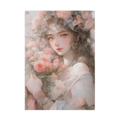バラの花束と女性　なでしこ1478 Stickable Poster