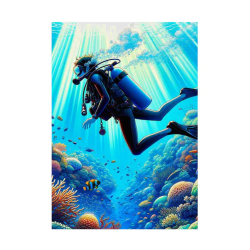 ダイバーとサンゴ礁 吸着ポスター