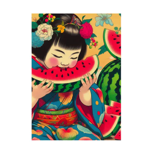 日本の風景:甘いスイカ、Japanese scenery: sweet watermelon 吸着ポスター