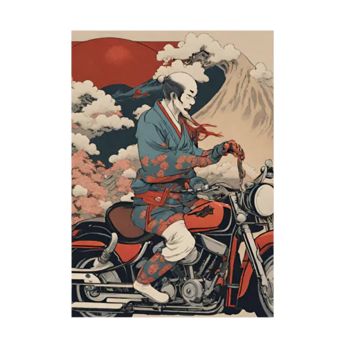 バイクに乗った浮世絵男性 Stickable Poster