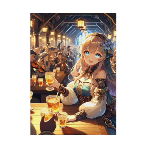 中世ファンタジー美少女の大冒険 酒場と楽器演奏 Stickable Poster