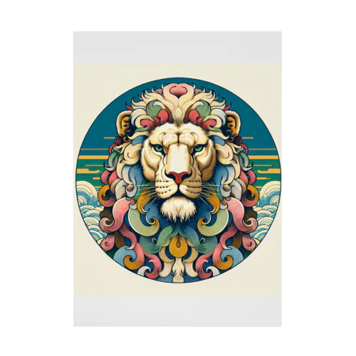 浮世絵風　ライオン（顔）"Ukiyo-e style lion (face)."  "浮世繪風格的獅子（臉）。" Stickable Poster