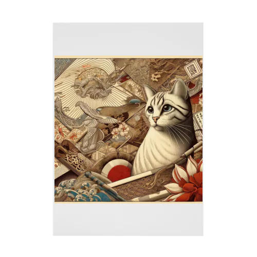 和紋様 x 猫　好奇心旺盛な猫と日本の歴史 吸着ポスター
