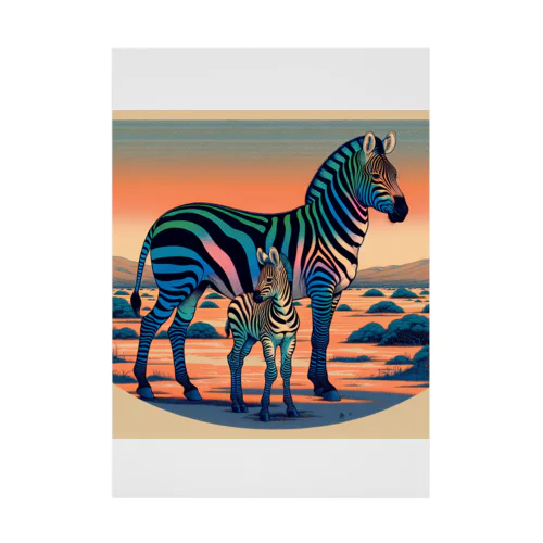 浮世絵風　シマウマ（偉大な野生動物）"Ukiyo-e Style Zebra (Majestic Wild Animal)" "浮世绘风格的斑马（伟大的野生动物）" 吸着ポスター