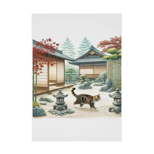 和紋様 x 猫　日本庭園を探索する猫 Stickable Poster