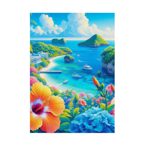 日本の風景:沖縄の海でゆんたく、Japanese scenery: Relaxing on the sea in Okinawa  Stickable Poster