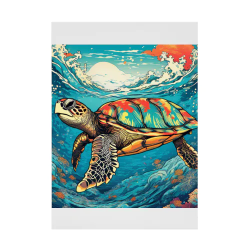 日本の風景:荒波にもまれる海がめ、Japanese scenery: Sea turtle caught in rough waves Stickable Poster