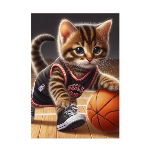 猫、バスケ好き 吸着ポスター