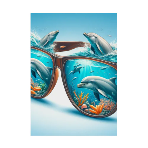 イルカの視界：海の楽園を映すサングラス Stickable Poster