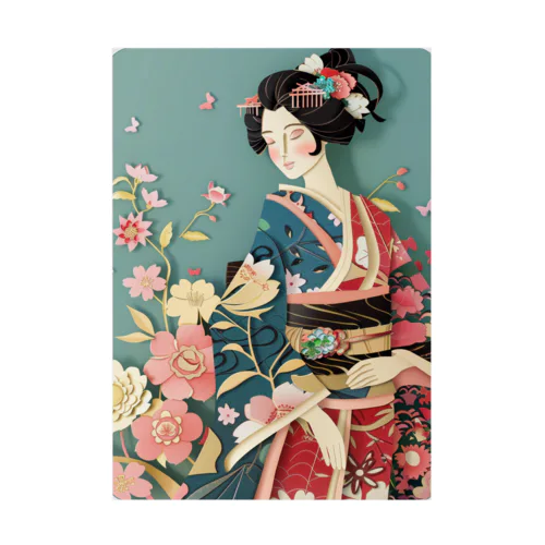 着物女性の切り絵アート　―　Kimono woman paper-cutting art　ー 吸着ポスター