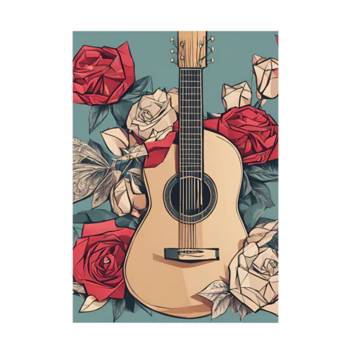 バラとギター Stickable Poster