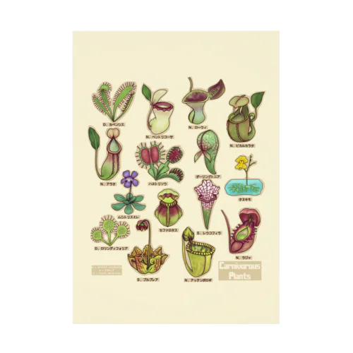 食虫植物図鑑 (背景カラー) Stickable Poster