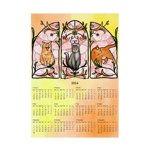 2024 カレンダー　cat chat Stickable Poster