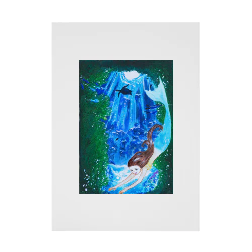 a mermaid & a marine turtle Stickable Poster