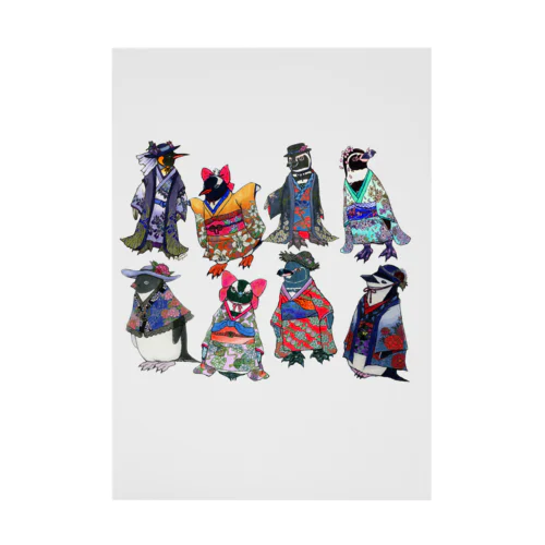 Kimono Penguins Stickable Poster