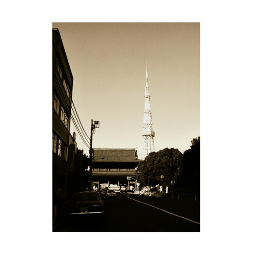 東京都：西日が当たる増上寺山門と東京タワー　Tokyo: Temple gate of Zojoji & Tokyo Tower Stickable Poster