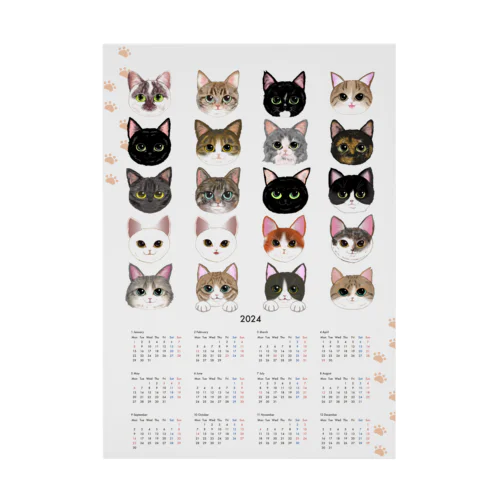 2024カレンダー 20匹の猫まみれカレンダー Stickable Poster