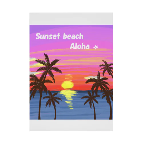 ハワイグッズ・夏♪～夕日とヤシの木（白文字） Stickable Poster
