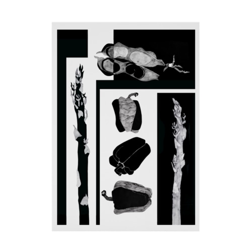 白黒の野菜達 Stickable Poster