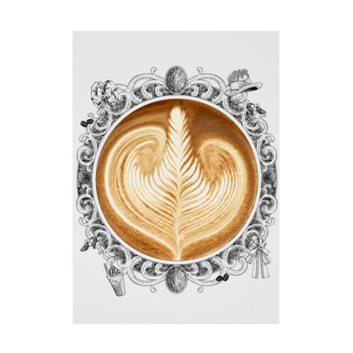 【Lady's sweet coffee】ラテアート エレガンスリーフ / With accessories Stickable Poster