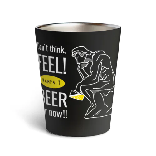 彫刻 × BEER（考える人：考えるな、感じろ! とりあえずビール!!）白線画 Thermo Tumbler