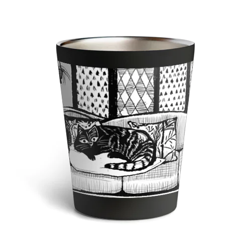 版画風のんびり猫ちゃん Thermo Tumbler