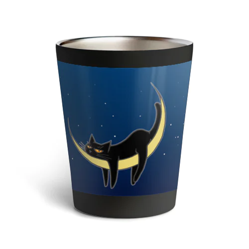 下弦の月と黒猫 Thermo Tumbler