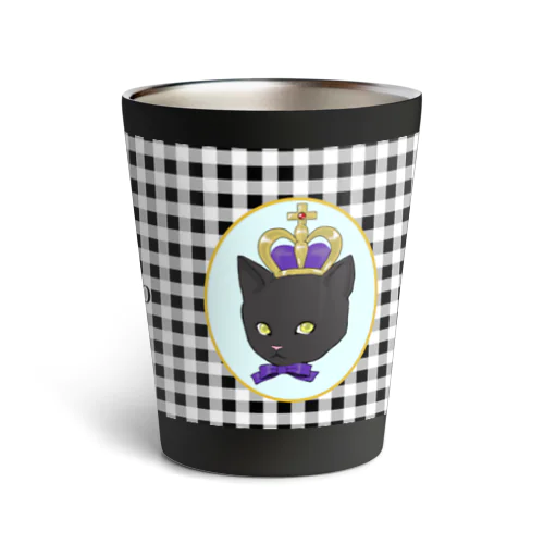 ギンガムチェック　黒猫　サーモタンブラー Thermo Tumbler