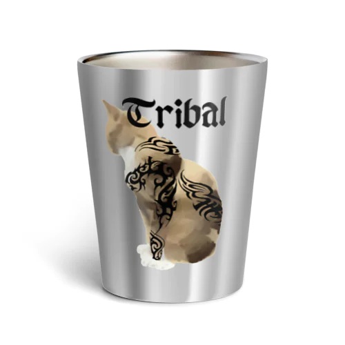 トライバルデザインのマッチョ猫 Thermo Tumbler