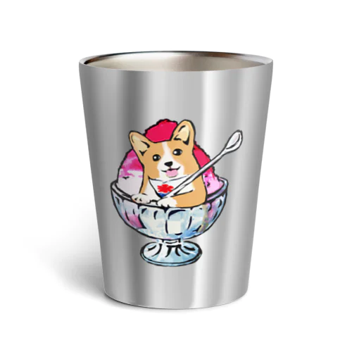 かき氷ワンちゃん　氷イチゴ　コーギー Thermo Tumbler