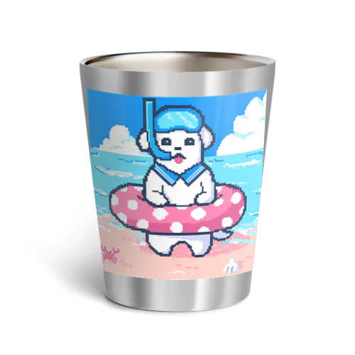 🐶夏が楽しみすぎる犬🌞🌊（ドット） Thermo Tumbler