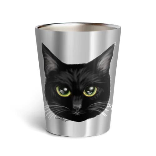 上目使いの黒猫 Thermo Tumbler