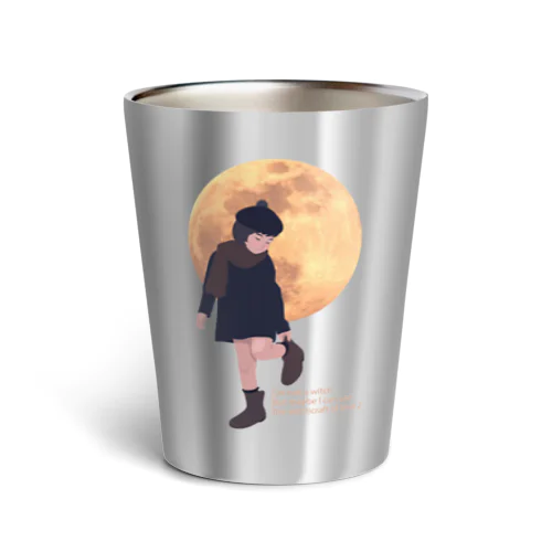 月と黒ワンピの女の子 Thermo Tumbler